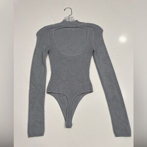 Abercrombie mock neck open back ribbed sweater bodysuit - grey